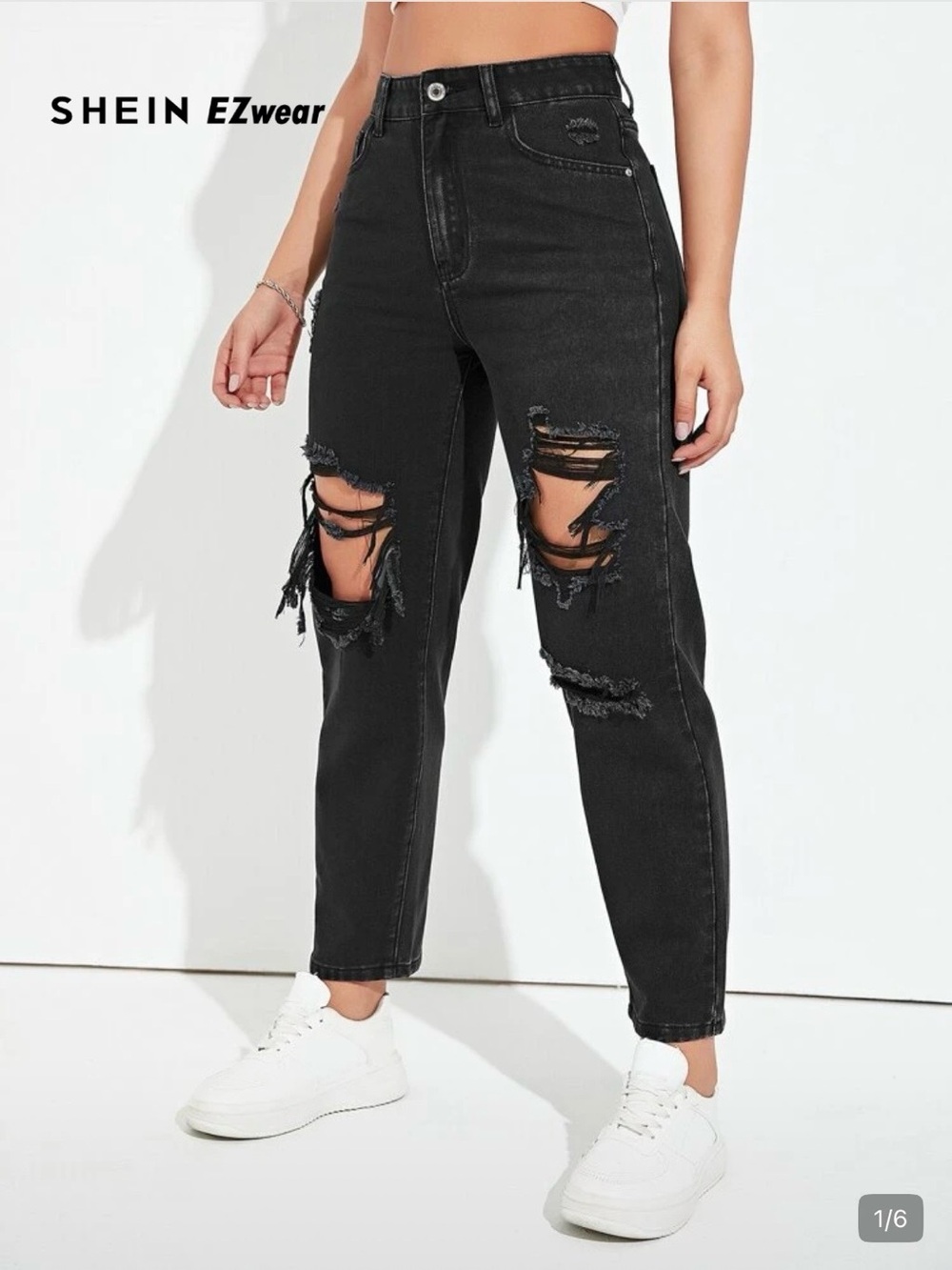 SHEIN Black Distressed Jeans